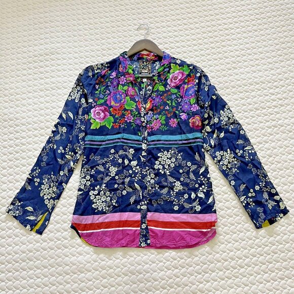 $349 NWD Johnny Was Silk Floral Long Sleeves Blouse Size S - Picture 3 of 11